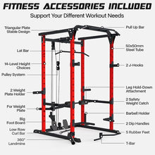 Mappding Power Cage with LAT Pulldown, Multi-Functional Squat Rack Red