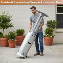 46,000 BTU Steel Round Commercial Propane Outdoor Patio Heater with Glass Flame Tube and Protective Mesh – Freestanding Portable Design with Wheels for Patio, Deck, Restaurant, Poolside, Events