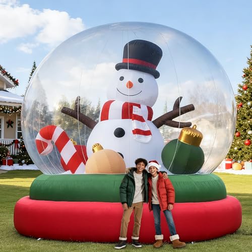 Wellcomer 16Ft Christmas Inflatable Snow Globe with Powerful Blower, Blow Up Holiday Decoration with Snowman for Outdoor Yard Lawn Christmas Party (Without LED Lights)