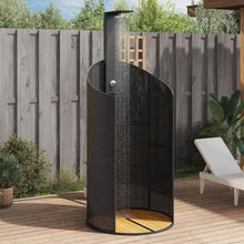 LPERTGFHU Outdoor Shower Freestanding Garden Shower with Acacia Wood Base and Poly Rattan Design 39.4"x39.4"x95.1"