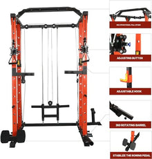 REDAEL Versatile Power Cage with LAT Pulldown, Weight Storage, and Optional Bench Orange+Black