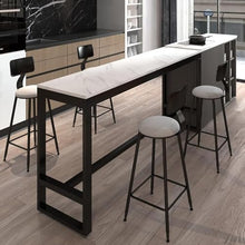 Modern Tall Bar Table with Faux Marble Top & Metal Frame, Long Narrow Rectangular Dining Table with Footrest for 2-8 People, Space-Saving Kitchen Counter White Black 62.3W x 15.7D x 41.3H