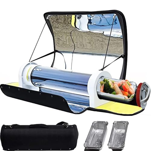 ZHIXUMM Solar Oven, Solar Powered Camping Grills, Portable Grill, 4.5l Large Capacity Solar Cooker, Built-in Thermometer, 200°F to 450°F (93°C to 232°C) - for Camping & Hiking
