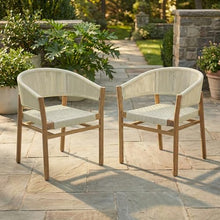 Outdoor Accent Chair Set of 2, Rope Woven Patio Chairs with Acacia Wood Frame, Comfortable Garden Seating with Curved Backrest and Armrests, Elegant Outdoor Chairs for Patio Balcony Porch, Beige