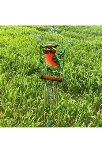 Metal Owl Welcome Wind Chime with Colorful Bells, Garden & Balcony Decor, 22x94 cm - Multicolor