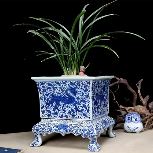 WLBHWL Chinoiserie Blue and White Chinese Porcelain Square Planter Jingdezhen Hand Painted Extra Large Flower Pots Square Porcelain