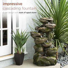 Alpine Corporation WIN1008 Indoor/Outdoor Floor Aged Stone Fountain with LED Lights, Cascading Stone Water Fountain 39", Gray
