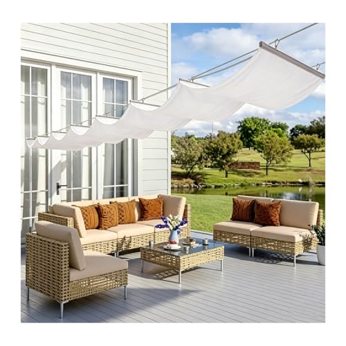 YFAURNDE Waterproof Retractable Cover, Retractable Wave Canopy Pergola Cover, Includes an Installation Kit; Suitable for Backyards, Patios, Gardens, and Gazebos.(W:3.2m/10.5ftxL:7m/22.9ft)