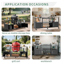 Outdoor Grill Table for Big Green Egg, Metal Grill Cart with Storage Box