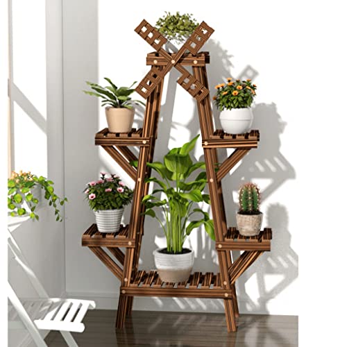 MIIKHI Vintage Wood Plant Stand Balcony Flower Pot Ladder Shelf Outdoor Garden Stand Planter Indoor Plants Pots Home Storage Rack (D Talla ?nica)