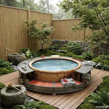 Poly Rattan Hot Tub Surround with Storage, Weatherproof Spa Furniture Surround for Standard Spas, Gray Wicker Bathing Accessory