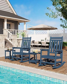 HDPE Rocking Chair Outdoor Set of 4 with 2 Side Table, High Back Rocker