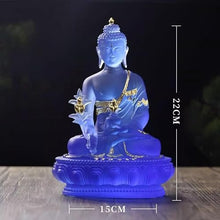 Fretkins Medicine Buddha Statue Blue Liuli Idol - 8.7" Translucent Figurine for Altar & Feng Shui(B)