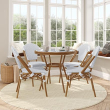 Flash Furniture Lourdes Indoor/Outdoor Commercial Bistro Set - Tempered Glass Top Table with 4 Chairs - White & Gray Rattan/Natural Frame