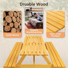 YOPTO 8 Person Wood Picnic Table with 2 Built-in Benches and Umbrella Hole, Outdoor Rectangular Camping Dining Table with 2 Seats,for Garden, Backyard, Porch, Patio,Natural