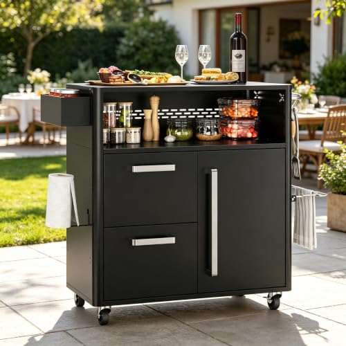 Jojoka Outdoor Grill Cart with Storage, Stainless Steel BBQ Prep Table