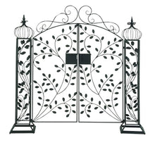 Deco 79 Metal Indoor Outdoor Scrollwork Arched Gate Garden Arbor with Vines and Latch Lock Closure, 70" x 15" x 65", Black