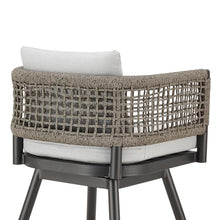 Armen Living Alegria Outdoor Patio Swivel Bar Stool in Aluminum with Gray Rope and Light Gray Cushions