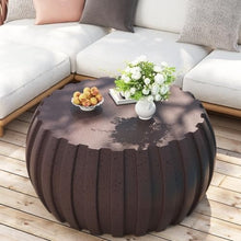 35.43" Indoor Round Coffee Table, Waterproof Coffee Table Modern MgO Cement Design End Tables for Living Room, Outdoor Patio Coffee Tables for Garden, Backyard, Balcony, Brown