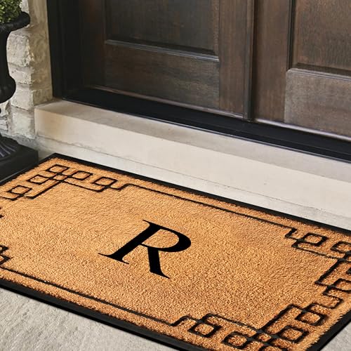 A1HC Natural Coir Monogrammed Doormat for Outside Entrance, Heavy Duty, Low Profile, Anti-Shed Treated Front Door Mat, Easy to Clean, Long Lasting Entryway Doormats - 36"x72"
