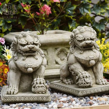 Pair of Foo Dog Stone Statues | Decorative Oriental Dragon Sculpture Ornamental Lion Animal Garden Ornament Decoration