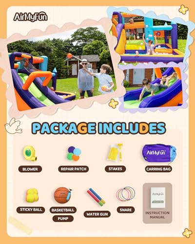 AirMyFun Inflatable Bounce House with Slide and Splash Pool Rainbow