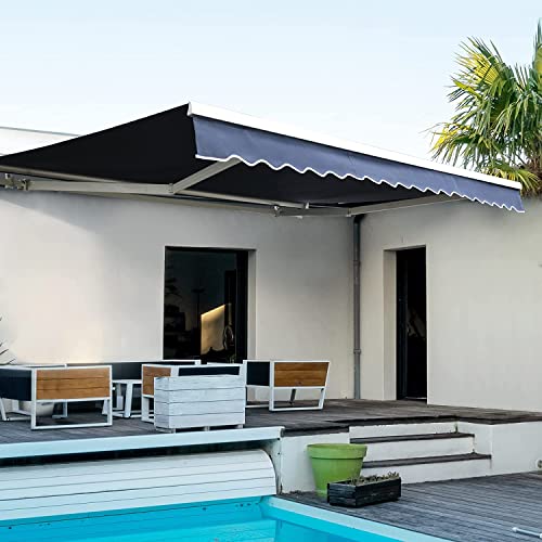 Diensweek 12'x10' Patio Awning Retractable, Fully Assembled Motorized Electric Commercial Grade - Quality 100% Dope-Dyed Acrylic Window Door Sunshade Shelter - Deck Canopy Balcony (12'x10', Navy Blue)