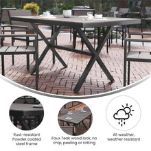 Afuera Living 59x39.5 Cross Frame Metal Patio Dining Table, Gray Finish, Polystyrene Slats, Rust Resistant, Seats 6 Adults, All-Weather Outdoor Table for Backyard or Commercial Use