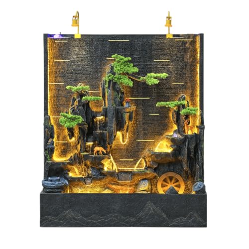 Elegant Zen Landscape Waterfall Fountain with LED Lighting and Artificial Greenery – Indoor and Outdoor Feng Shui Water Feature for Home and Garden Décor(#2755)