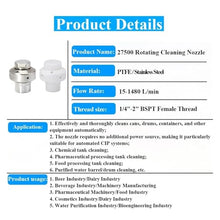 27500 Automatic Rotating Cleaning Nozzle, 360 Degree PTFE Spray for CIP Tank Washing(PTFE-1-1/2 Female)