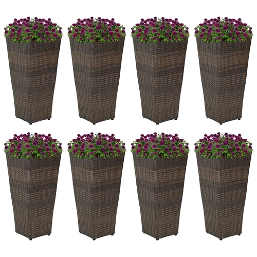 Sunnydaze 24" Square Tall Wicker Outdoor Planter, Brown, 8pk