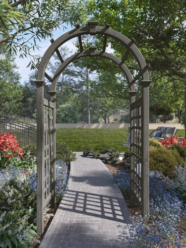 VITA Rosewood Cedar Garden Arbor, Charcoal Wooden Outdoor Garden Arch with Lattice Panels for Climbing Plants, Roses & Vines, FSC-Certified Cedar, Weather-Resistant Garden Entrance Trellis, VA68904