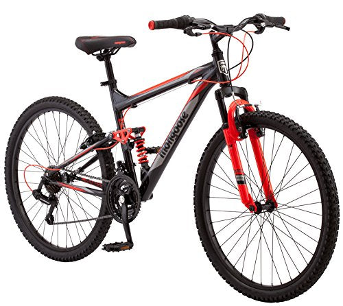 Mongoose Status 2.2 Mountain Bike 26-Inch Wheels 21-Speed Shifters Aluminum Frame Front Suspension Black/Red