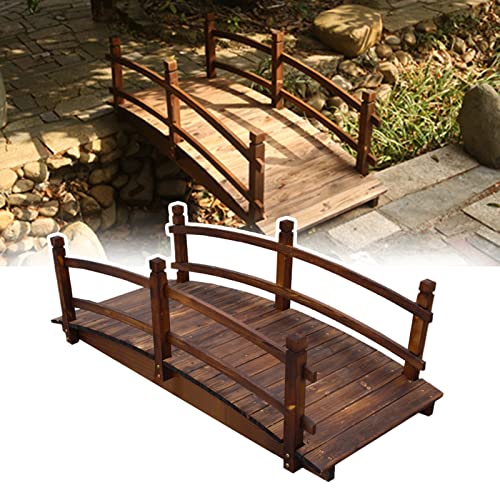 CMYUN Wood Small Garden Bridge - Outdoor Backyard Park Pond Bridges Decorative Footbridge, Rustic Garden Bridges with Safety Rails, 140cm/4.6ft
