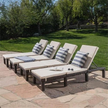 Noble House Jamaica Multi-Brown Wicker Chaise Lounge with Cream Cushion (Set of 4)