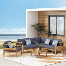 Christopher Knight Home Aston Outdoor 5 Seater Sectional Chat Set with Club Chair - Acacia Wood - Teak/Dark Gray
