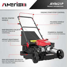 AMERISUN Gas Lawn Mower, 21" with 144cc 4-Cycle OHV Engine 3-in-1 Walk-Behind Push Lawn Mower (AV8621P1)