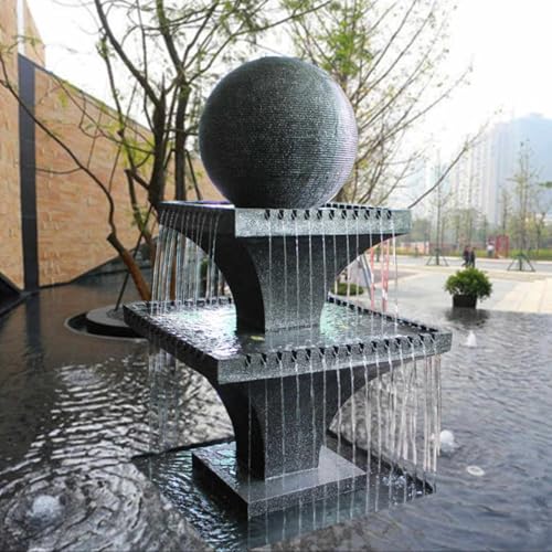 Illuminated Spherical Water Fountain – Modern Water Feature with LED Lights and Waterfall, Indoor/Outdoor Décor(#D)