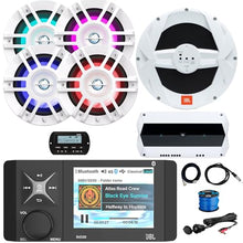 Enrock Marine 4" LCD Display Bluetooth Stereo Receiver with Remote & Cable, 4x 6.5" Speakers, 10" Subwoofer, 4-Channel Amplifier, Antenna, USB/AUX Adapter White LED