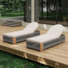 WEALTHKING Outdoor Acacia Wood Patio Adjustable Lounge Chair - Uncushioned Reclining Furniture for Backyard Pool Garden (Grey + Teak,2)