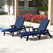 WestinTrends Malibu Poly Reclining Chaise Lounge Set with Table Navy Blue