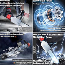 13In/18In Electric Concrete Chainsaw, 5800W/6500W Handheld Chainsaw Wall Cutter, Diamond Chain Saw for Concrete, Water Fed Concretes Cutter, Dust Free Concretes Chainsaws