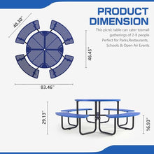 akucvor 46'' Blue Round Metal Picnic Table with Umbrella Hole, Steel Picnic Tables, Heavy Duty Sturdy Commercial Picnic Tables for Outdoor Garden Courtyard BBQ