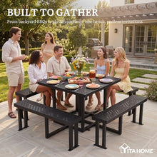 YITAHOME Commercial 38" Square Q235 Carbon Steel Picnic Table, Heavy Duty Metal Outdoor Table Set with Umbrella Hole, Industrial Grade Park Furniture (Black)