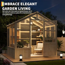 Garvee 8x6 ft Wooden Greenhouse, Greenhouses for Outdoors with Lockable Door, Wood Frame & Adjustable Vent, Heavy Duty Greenhouse with Polycarbonate Panel for Outside, Garden, Yard, Light Brown