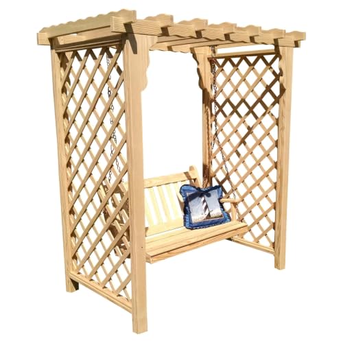 Keystone Amish Co. Manchester Pressure Treated Pine Arbor with Swing, Outdoor Archway Trellis & Porch Swing, Amish Crafted, Made in USA, 5-Foot, Unfinished