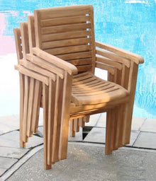 TeakStation 8 Seater Grade-A Teak Wood 9pc Dining Set: 94" Rectangle Table and 8 Hari Stacking Arm Chairs #TSDSHR7