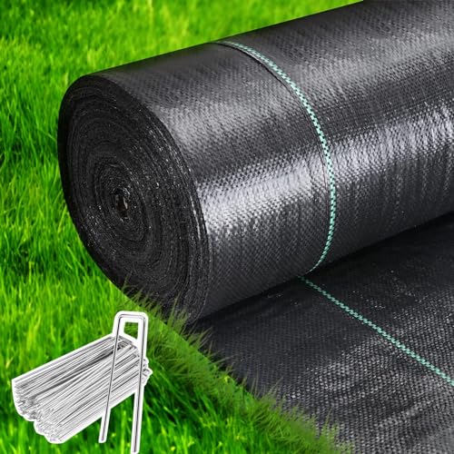 Ground Cover Membrane Weed Blocker Fabric, 2ft Wide with Ground Nails and Gaskets, for Erosion Control, Landscape Fabric, Weed Barrier (Color : WxL, Size : 0.6x195m/2x639ft)