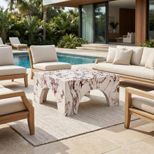 Outdoor Escape Red Valen Indoor Outdoor Patio Arched Concrete Coffee Table, Stylish Design, Durable Construction, Perfect for Patio and Indoor Spaces