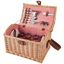 AADECOR Wicker Picnic Basket Set for 4 Persons, Willow Hamper with Liner, Willow Picnic Hamper Basket with Cutlery Service Kits for Camping, Outdoor, Valentine Day, Thanks Giving, Birthday